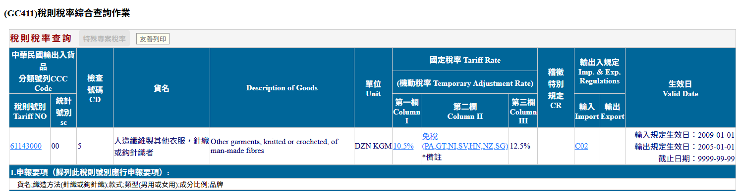 台灣貨物稅則查詢步驟4